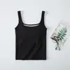 Una generación de camisola de cuello cuadrado de pelo para mujer, primavera y verano, hermosa espalda, sin mangas, con almohadilla integrada en el pecho, chaqueta base