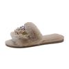 Zapatillas Mao Mao con cadena de amor de metal para otoño e invierno de comercio exterior, zapatillas de tacón plano de piel grande y cálidas a la moda para mujer, transfronterizas
