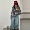 Camiseta de Manga Larga para Niñas de Primavera y Otoño Ropa Infantil Top Rayado de Dibujos Animados Camiseta de Cuello Redondo Conjunto Versátil para Jeans