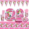 Set de Fiesta de Cumpleaños de Unicornio en la Nube Transfronterizo Paquete de Platos de Papel Desechables y Vasos de Papel para Cumpleaños de Niños Caballo