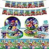 Nuevo Set de Decoración para Fiesta de Cumpleaños Tema Super Mario Banderín Plato Servilleta Vajilla Set