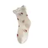 Calcetines de Estilo Japonés con Estampado de Gato KT para Mujer, Suaves, Lindos, de Dibujos Animados, con Encaje y Volantes, Algodón Puro, Sin Costuras, Industria del Calcetín de Zhuji, Venta al por Mayor