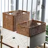 Cestas de Almacenamiento Tejidas al por Mayor para Uso Doméstico, Cestas Organizadoras para Gabinetes y Mesas de Centro, Cajas de Almacenamiento para Ropa y Snacks, Cestas de Mimbre Sintético, Estilo Europeo
