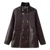 Popular Zr Ropa de Mujer Transfronteriza Aliexpress Exportación Ropa de Mujer Lote Doble Color Doble Botonadura Ajustado Cuello Alto Chaqueta de Cuero