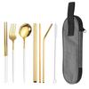 Acero Inoxidable 304 Vajilla Conveniente Set de Pajita Tenedor Cuchara Palillos Viaje al Aire Libre Set de Siete Piezas Amazon Venta Caliente