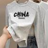 Nova Moda Outono e Inverno para Meninas Versátil Top com Veludo para Crianças Tamanho Médio e Grande Espinha de Peixe Bainha Curva Ombro Direito Camiseta de Manga Longa