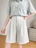 Shorts Blancos para Mujer, Ropa Casual de Otoño, Seda Helada Ligera, Shorts Deportivos de Pierna Ancha Línea A para Figuras Pequeñas