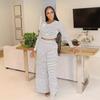 Y1310 Ropa Femenina Transfronteriza Europea y Americana Suministro de Amazon Moda Urbana Casual Pantalones de Pierna Ancha Sueltos Rayados Conjunto de Dos Piezas