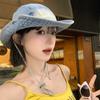 Sombrero de Senderismo de Mezclilla Lavada Estilo Japonés para Mujer Primavera 2025 Nuevo Sombrero de Pescador de Ala Ancha para Exterior Sombrero de Protección Solar