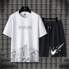 Moda Masculina de Verão Nova Marca da Moda Terno de Seda Gelo Ins Casual Verão Versátil Camiseta Masculina Juvenil Solta