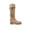 Grape Mom Studiolee Aumento de Altura 5.5cm~ Estilo Wasteland Correa Trenzada con Borlas Tacón Grueso Botas Caídas Botas Altas para Mujer