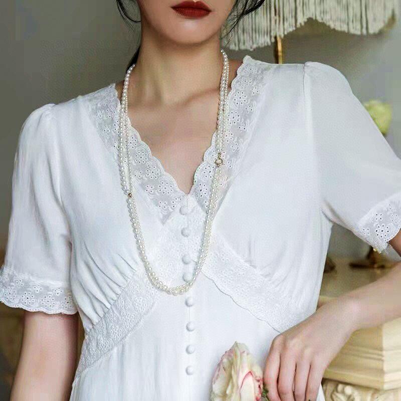 国潮 古风 气质双层大小天然 淡水珍珠 项链 法式