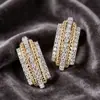 Pendientes Yanbai de Dos Tonos con Fila Completa de Diamantes de Lujo Europeos y Americanos Transfronterizos, Pendientes de Moda Elegantes y Exquisitos, Pendientes Únicos y Versátiles