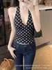 2026 Moda Veraniega Transfronteriza Nueva para Mujer Sexy Negro Estampado de Lunares Versátil Espalda Descubierta Cuello Halter Ajustado Vestido