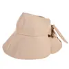 Chapéu de sol de borracha preto de verão para senhoras com laço UV chapéu de pescador com cobertura facial aba larga chapéu de sol atacado
