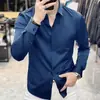 Camisa de Manga Larga para Hombre de Alta Gama, Color Sólido, Estilo Limpio, Elástica, Cómoda, Lujo Ligero, Caída Fluida, Fácil Cuidado, Botones Ocultos Sin Costuras, Urbana, de Negocios