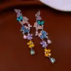 Brincos de Tarraxa com Franja de Zircônia Série Vintage Prata Banhada a Ouro Real Usados Moda Versátil Exagerados