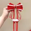 Grampo de Cabelo Laço Acessório de Cabelo para Meninas, Presilha de Cabelo Vermelha para Trás da Cabeça, Grampo de Cabelo de Ano Novo para Meninas, Ornamento de Cabelo de Fita Infantil