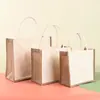 Bolsa de arpillera en blanco personalizada con cuerda de algodón pintada a mano, Bolsa de compras de yute de un solo hombro para bricolaje con cremallera, Bolsa de arpillera tipo tote con patchwork vintage