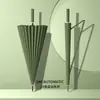 Paraguas de 24 varillas con mango largo, tamaño grande, apertura automática, reforzado para lluvia intensa, duradero y a prueba de viento, negro, paraguas de negocios, paraguas de mango recto para hombre