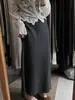 Falda midi de punto engrosada para mujer, nuevo estilo de otoño, corte recto, tiro alto, adelgazante, mezcla de lana, falda larga ajustada al cuerpo