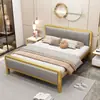 Cama doble de hierro forjado de alta gama 1.5m Cama doble silenciosa para apartamentos de alquiler 1.8m Cama con estructura de hierro Cama de apartamento 1m