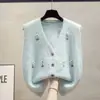 Chaleco de Punto con Cuello en V para Mujer, Nuevo Estilo Europeo de Primavera y Otoño, Chaleco Exterior Holgado, Chaleco Suéter