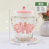 Taza de Paja Casual con Perlas para el Hogar Portátil Taza de Vidrio Transparente para Café con Tapa Taza de Recuerdo para Niñas