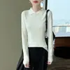 Nuevo Suéter de Punto Fino con Cuello Polo de Manga Larga para Mujer Otoño/Invierno 2026, Capa Base Acanalada Adelgazante