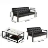 Conjunto simples de sofá e mesa de centro para escritório comercial, espesso e durável, adequado para recepção e sala de espera, sofá de couro de três lugares com estrutura de aço