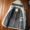 Casaco Corta-Vento de Inverno Masculino com Capuz Acolchoado de Algodão Jaqueta Acolchoada de Algodão com Forro de Lã Espessada Quente para Outono e Inverno