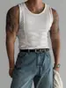 Colete de Tricô de Verão com Listras Verticais Fitness Esportivo Casual Slim Fit Masculino Sem Mangas com Ombros Largos Colete Masculino