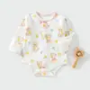 Body de Algodão Puro para Bebê, Manga Longa, Triângulo, Primavera e Outono, Fecho Inferior, Sem Ossos