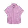 Atacado transfronteiriço 2026 Moda europeia e americana soltinha novo estilo chinês abotoamento diagonal de botões manga curta listrada camisa feminina D26394