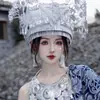 Tocado Miao Adornos de Plata Sin Oxidación Nueva Joyería Étnica de Minorías Sombrero Característico Sombrero de Flor con Borlas Niños