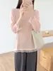 Toma real: Camiseta interior fina de punto de lana para mujer con diseño de dos piezas falsas y bajo de malla, cuello redondo, para otoño