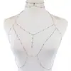 Cadena de pecho sexy europea y americana transfronteriza, cadena corporal de moda para chica súper sexy en bikini, joyería con colgante de diamante brillante, borla, femenina