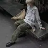 Suéter de pelúcia jacquard com falso mohair para outono e inverno, unissex, corte solto, ombros caídos, gola redonda, pulôver, top de tricô casual