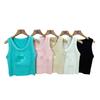 24 Verão Novo Boia Triângulo Letras Embossadas Tridimensionais Tricotado Bordado Regata Alça Curta Camiseta Top Feminino