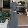 Vestido largo de punto gris oscuro con botones de cuello alto y fruncido para mujer, otoño e invierno, elegante capa interior, línea A entallado a la cintura, venta al por mayor