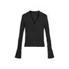 Suéter de punto morado de manga larga con cuello polo para mujer, nuevo suéter ajustado con cuello camisero para principios de otoño 2025, top chic de principios de otoño