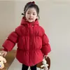 Jaqueta de Inverno 2025 Nova para Meninas, Acolchoada de Algodão, Quente, com Capuz, Acolchoada de Penas, para Crianças, Jaqueta Acolchoada de Algodão Espessa para Bebê, Vermelha