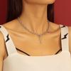 Collar de metal de cadena gruesa simple con joyería transfronteriza europea y americana, collar de nicho de estrella de cinco puntas con cruz retro de chica picante