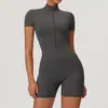Mono de Yoga de Verano con Cremallera de Manga Corta Transfronterizo Europeo y Americano para Mujer Danza Fitness Deportes Mono Ajustado 8294