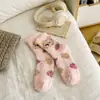 Meias Espessas de Veludo Coral Mais Veludo para Mulheres em Casa, Meias Meia-Perna de Ursinho Doces e Fofas, Meias de Dormir Quentes e Absorventes de Suor Atacado