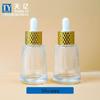 Botella gotero de compresión dispensadora de líquido de esencia con fondo grueso cónico electrochapado, Botella de vidrio transparente de 30 ml para aceite esencial Material de embalaje personalizado