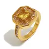 Joia Personalizada Retro Francesa de Nicho Europeu e Americano Anel Quadrado Pequeno de 8 Lados Totalmente Cravejado em Aço Inoxidável Banhado a Ouro 18K para Mulheres, Luxo Leve