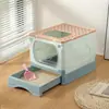 Caixa de areia para gatos extra grande, vaso sanitário para gatos totalmente fechado, bandeja de areia para gatos estilo gaveta anti-respingo, suprimentos para gatos à prova de odor