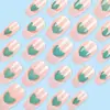 Rosa Nude Verde Corazón Manicura Francesa Estilo Dulce y Fresco Parches de Uñas Usables 24 Piezas Parches de Uñas Terminados