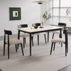 Mesa de comedor rectangular de madera maciza blanca pura con placa de roca para el hogar, apartamento pequeño, mesa de arroz de madera blanca y negra de lujo ligera